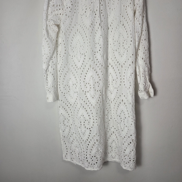 Part Two White Eyelet Broderie Anglaise Cotton Button Front Duster Dress - Picture 12 of 12